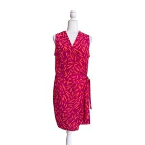 Fortune + Ivy Bright Pink Orange Sleeveless Faux Wrap Women Size M Knee Length